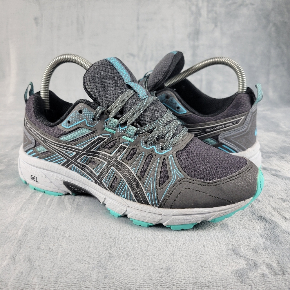 Asics Gel Venture 7 Black Blue Trail Running Shoes Womens Size 7 1012A682